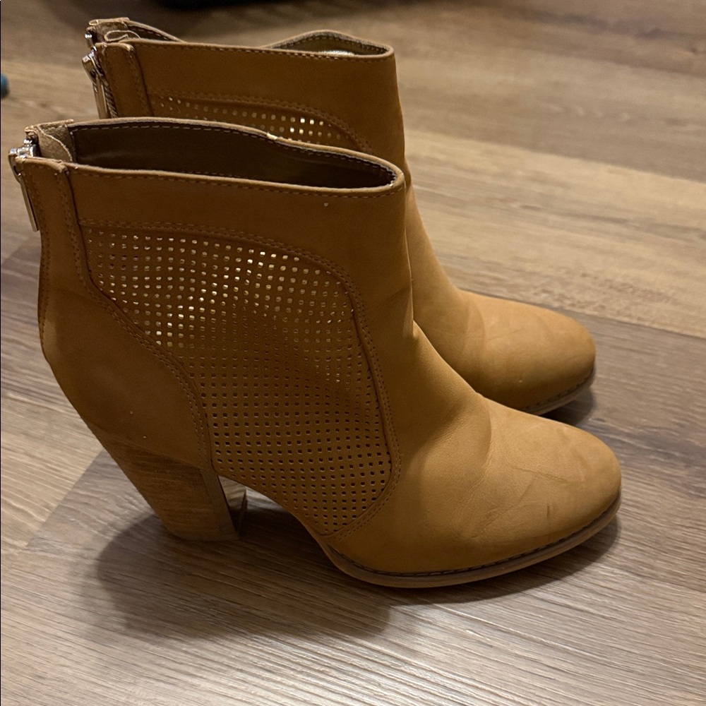Call It Spring Perforated Tan Ankle Booties